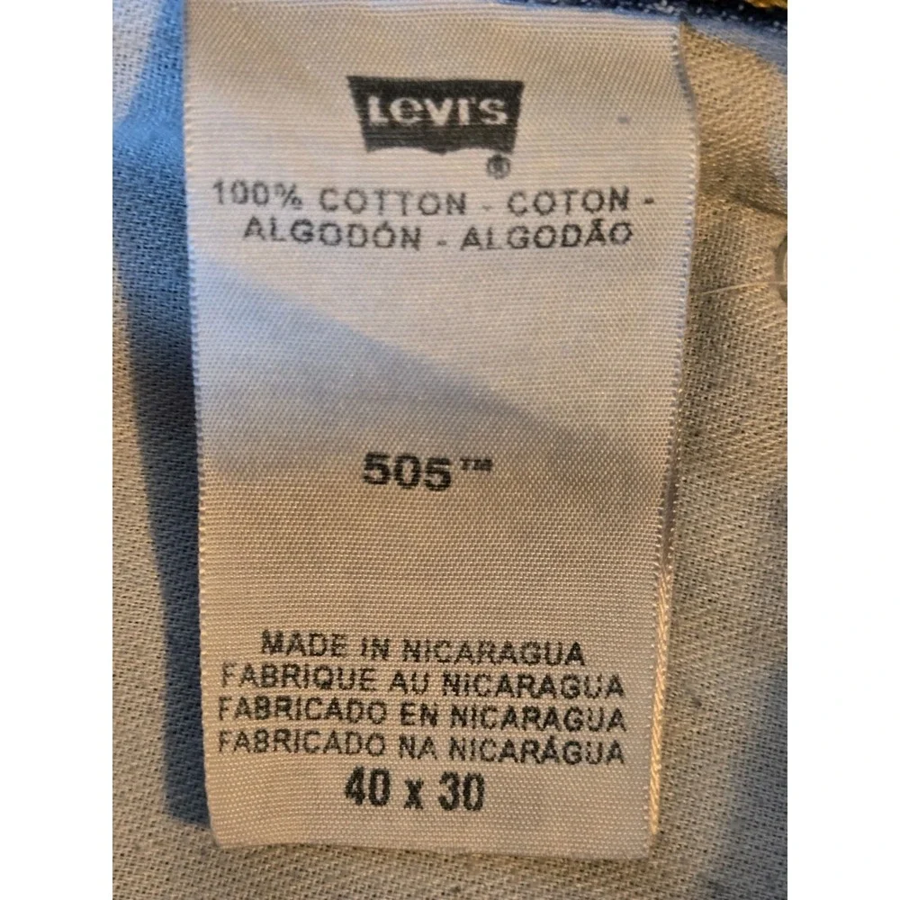Levis 505 Jeans Mens 40 X 30 Blue Denim‎ Straight Leg Regular Fit Medium Wash
